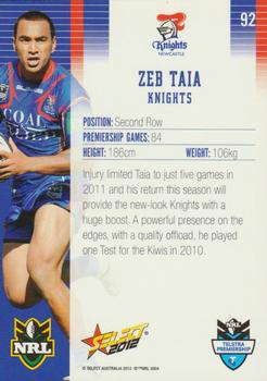 2012 Select Champions NRL #92 Zeb Taia Back
